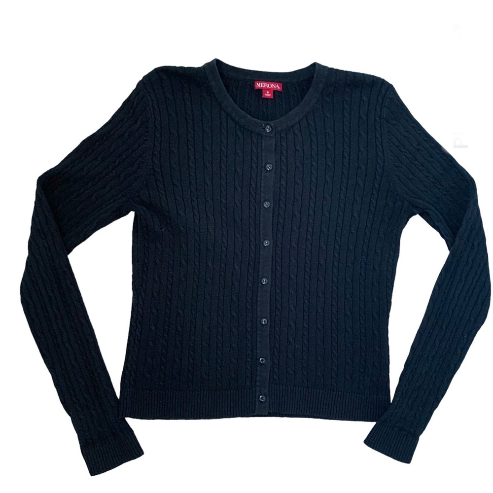 MERONA Women’s Black Cotton Blend Cable Knit Round Neck Cardigan Size M